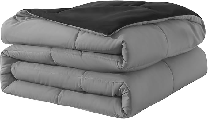 Down Alternative Bedding Comforter Twin Size - All-Season Soft Reversible Microfiber Bedding Comforter - Lightweight & Machine Washable(Black/Dark Gray, Twin)