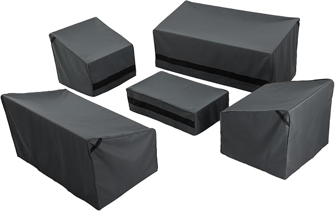Loriano Patio Furniture Cover Set, 5 Piece Outdoor Furniture Cover Waterproof, 600D Heavy Duty Lawn Patio Set Covers Grey by Loriano