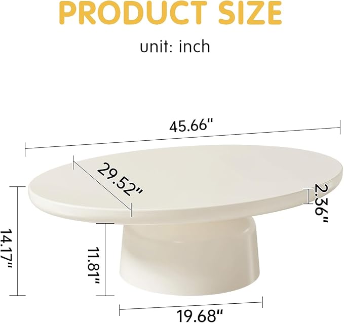 Cream White Oval Coffee Tables for Living Room Modern Irregular Coffee Table Center Tables Space Saving Sofa Low Table Unique Stable Pedestal Tea Table for Bedroom Easy Assembly (Oval 45.66")