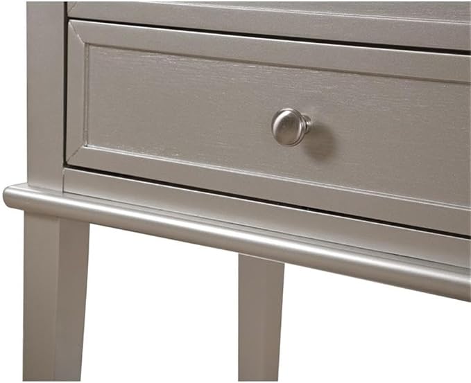 Pemberly Row Contemporary Solid Wood 2 Drawer Nightstand, Silver Champagne Finish, Dovetailed Drawers, Open Shelf, Nickel Hardware, 28" H x 22" W x 16" D, Accent Table for Bedroom or Living Room - Image 8