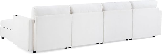 ERYE Oversized Chenille Upholstered Modular Storage Sectional Sofa Couch W/2 Movable Ottomans & Cupholders, U-Shaped Free Combined Sofa Couch Convertible Sleeper Sofabed for Living Room Apartment