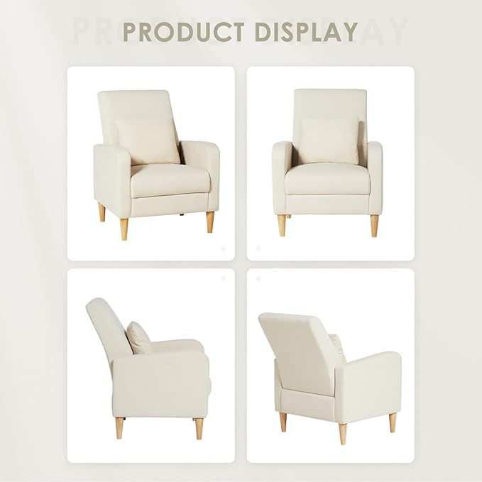 COLAMY Upholstered Sherpa Accent Living Room Chairs Set of 2, Fabric Arm Chair Reading Side Chair, Single Sofa with Back Pillow and Wood Legs,Cream