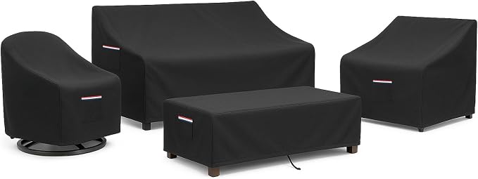 4-Piece Patio Furniture Cover Set, Waterproof Outdoor Furniture Covers for 3-Seater Sofa, Patio Chairs & Coffee Table, Heavy-Duty 600D, Fade&UV-Resistant, Breathable, All-Season Protection, Black by Unknown