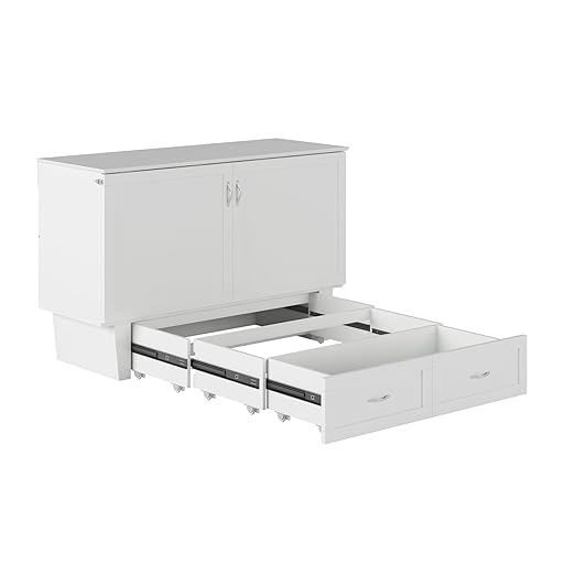 AFI, Chelsea Mid-Century Modern Queen Solid Wood Murphy Bed Chest with 6" Mattress, Storage Drawer & Built-in USB Charger, White