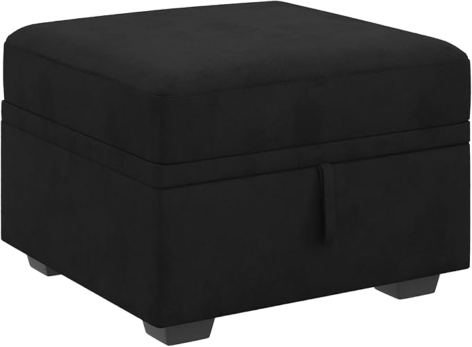 HONBAY Storage Ottoman Module for Sectional Sleeper Sofa with Pull Out Bed, Movable Footrest Ottoman for Modular Couch, Velvet Black