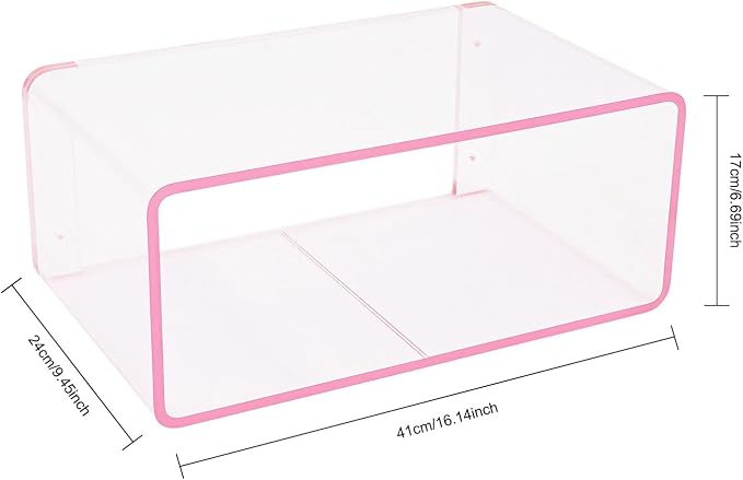 Acrylic Wall-Mounted Nightstand Floating Wall Nightstand Bedside Table Floating Side Table Wall Mounted Clear Shelf for Bedroom Bathroom (Pink) - Image 3