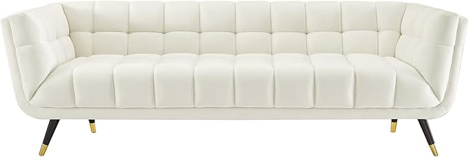 Modway Adept Contemporary Mid-Century Modern Performance Velvet Upholstered Tufted Sofa in Ivory