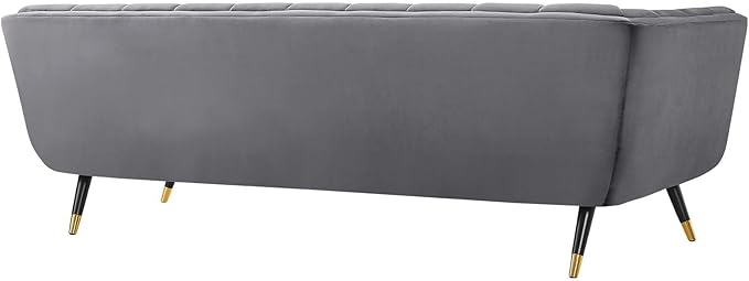 Modway Adept Contemporary Mid-Century Modern Performance Velvet Upholstered Tufted Sofa in Gray