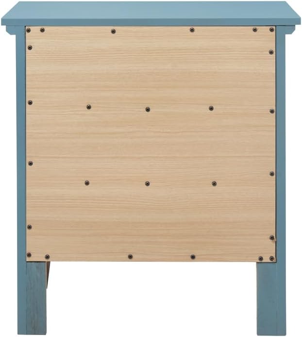 HomeStock Old World Charm Nightstand - Dovetailed Drawers for Bedroom Storage, Stylish Nickel Hardware, Painted Nightstand, Floor Mountable Teal/3 Drawer - Image 5
