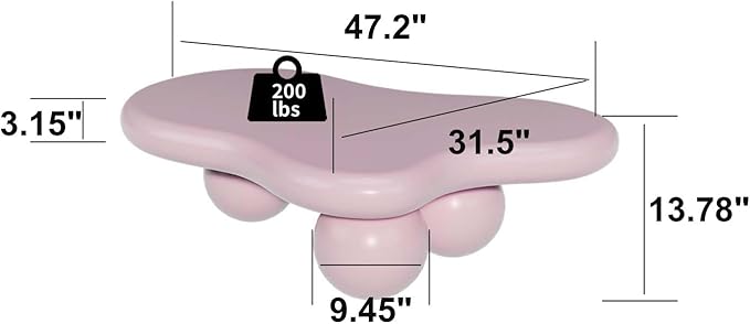 47" Modern Coffee Table Cloud Shape Low Center Table Cute Irregular Indoor Tea Table with 3 Ball Legs for Living Room Apartment