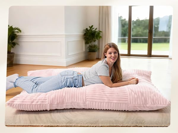 HOMRELEXA Giant Bean Bag Chair, 3-in-1 Convertible Bean Bag Floor Cushion with Washable Cover,Beanbag Chairs for Adult, Living Room, Bedroom, Pink