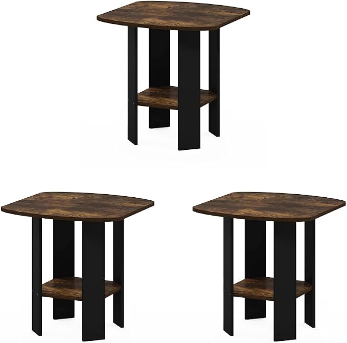 Furinno Simple Design End Side Night Stand/Bedside Table with Bin Drawer, Amber Pine/Black (Pack of 3) by Furinno-FitsYourSpaceFitsYourBudget