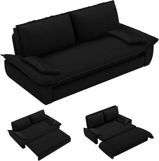 Rovibek 73" Pull Out Couch Queen Size, 3 in 1 Convertible Sleeper Sofa Bed, Velvet Convertible Sofa Bed, Futon Loveseat Sleeper for Living Room, Apartment, Black