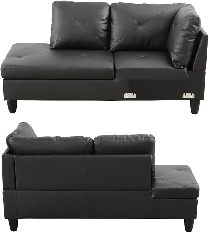 L Shape Sectional Couch with Chaise, 97 Inch Modular Sofa with Ergonomic Reclined Backrest, Sectional Couches for Living Room, Cross Hatch Patterns, for Office and Small Apartment, Black