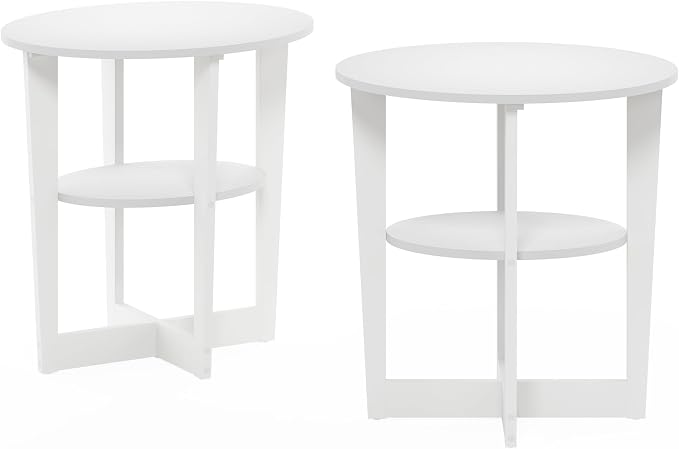 Furinno JAYA Side Table Set of 2, 2-Tier Round Modern End Table with Oval Tabletop, Night Stand, Bedside Table with Open Shelf, for Living Room, Bedroom, White - Image 5