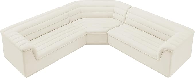 Meridian Furniture 194Cream-Sectional Cascade Collection Modern | Contemporary Modular Sectional with Soft Cream Velvet Fabric, Deep Channel Tufting, Curved Arms, 148" W x 80" D x 28" H, Cream