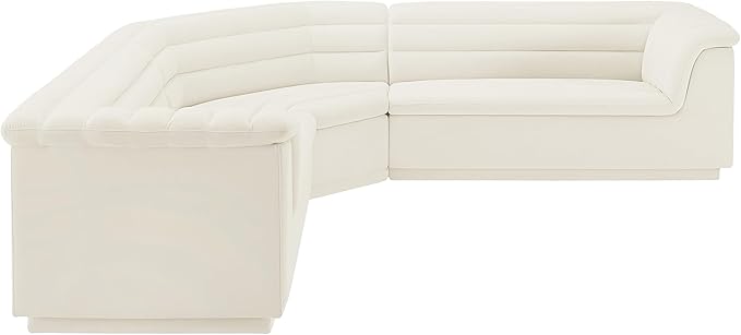 Meridian Furniture 194Cream-Sectional Cascade Collection Modern | Contemporary Modular Sectional with Soft Cream Velvet Fabric, Deep Channel Tufting, Curved Arms, 148" W x 80" D x 28" H, Cream