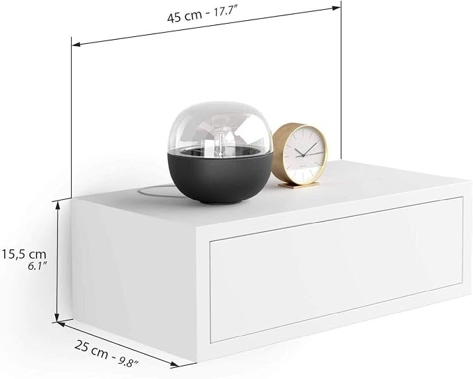 Mobili Fiver, Riccardo Floating nightstand, Matt White, 17.7" x 9.8" x 6.1 ", Melamine-Finished, Modern Bedside Table, End Table, Italian Furniture - Image 3