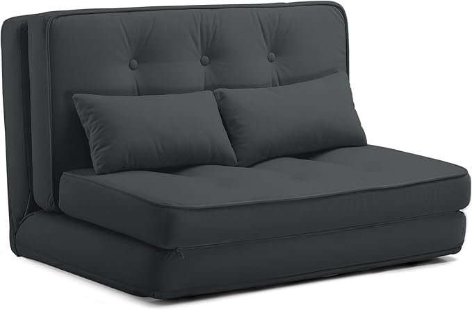 LUCKLIFE Folding Sofa Bed, Convertible Floor Sofa with Pillows, Fabric Floor Couch & Memory Foam Foldable Mattress with Washable Cover for Living Room, Guest Room, Dorm (Black)