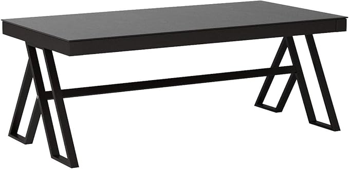 Jerry & Maggie Tempered Glass Tea Table Coffee Table Cocktail Desk Table - Modern Steel Triangular Legs Living Room Desk Decor - Anti Scratch Polished Surface Family Size Dinning Table, Black