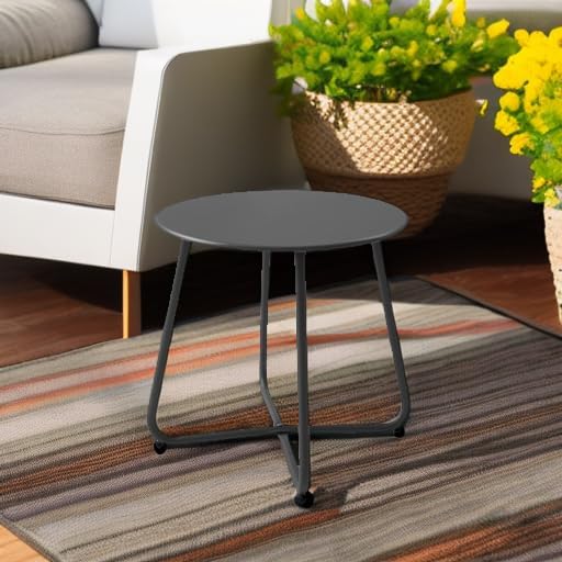 Meluvici Patio Small Side Table Waterproof Round Metal Steel Weather Resistant Portable Outdoor and Indoor End Table for Garden Balcony Yard, Black - Image 6
