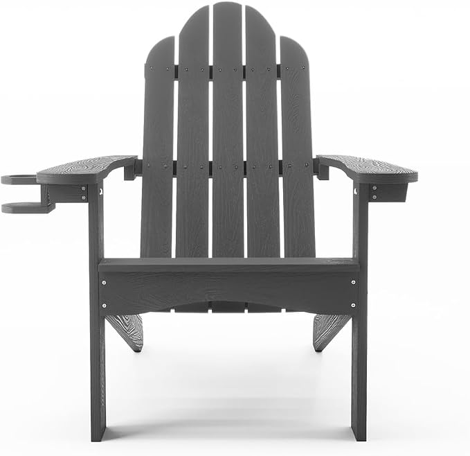 LUE BONA HDPS Adirondack Chairs Set of 6, Fire Pit Outdoor Chair Weather Resistant with Cup Holder, Modern Plastic Chair Plastic for Patio, Deck, Proch, 350LBS, Dark Gray - Image 7