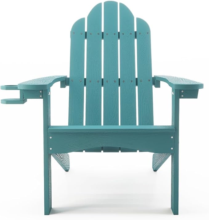 LUE BONA HDPS Adirondack Chairs Set of 4, Fire Pit Outdoor Chair Weather Resistant with Cup Holder, Modern Plastic Chair Plastic for Patio, Deck, Proch, 350LBS, Blue Turquoise - Image 7