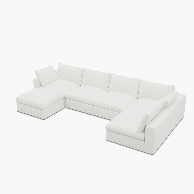 Acanva Modular U-Shaped Sectional Cloud Couch, Free Combination Minimalist Sofa, Convertible to DayBed with Shredded Latex Filled Cushion and Removable Slipcovers for Living Room, 5 Seater + Ottoman