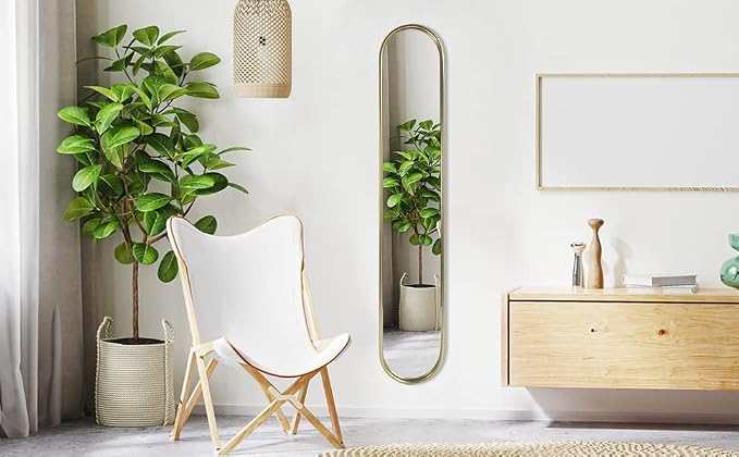 OUSHUAI Gold Full Length Oval Mirror,Narrow Capsule Long Mirrors with Metal Frame for Entryway,Hallway,Living Room 44"X8" (1pc) - Image 7