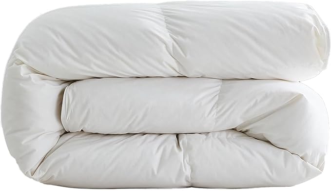 DWR Luxury Feather Down Fiber Comforter King Size, Ultra-Soft Egyptian Cotton-Blend Fabric, High FP Medium Weight for All Season Hotel Style Fluffy Duvet Insert with Ties (106"x90", White)