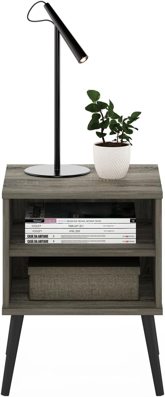 Furinno Claude Mid Century Style Nightstand with Wood Legs, 15.55 (D) x 15.55 (W) x 20.16 (H) inches, French Oak Grey - Image 6