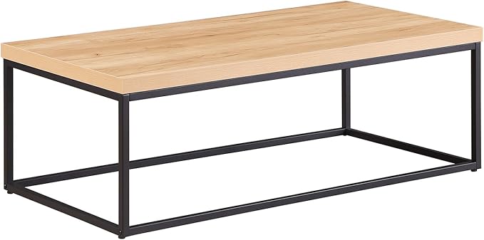 CENSI 47 Inch Oak Coffee Table for Living Room, Modern Industrial Center Table with Extra Thick 40mm Wood Top, Natural White Oak Finish, Rectangle Cocktail Table