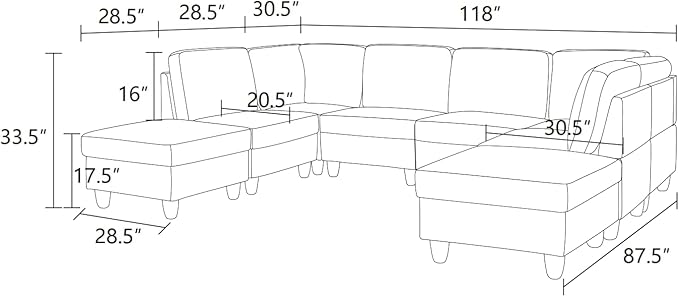 Everest Flannel U Shape Modular Sofa with Ottoman