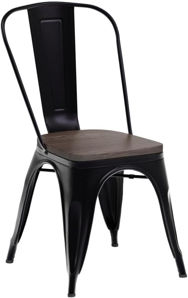 FDW | Metal Dining Chairs with Wooden Seat | Set of 4 | Black | Stackable Tolix Side Chairs with Backrest | Scratch-Resistant | Non-Slip Feet | Indoor/Outdoor Use | 330 lbs | for Dining & Kitchen - Image 5