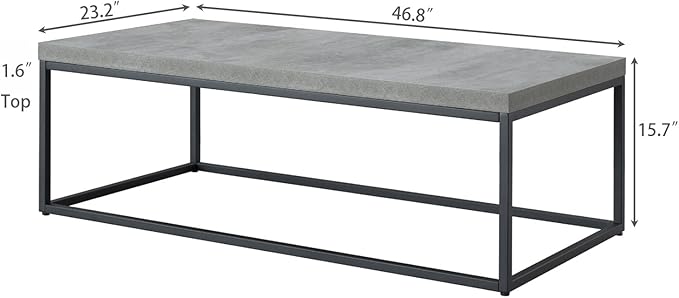 CENSI 47-Inch Large Grey Marble Accent Coffee Table/Center Table for Living Room, Rectangle Modern Industrial Style,Wood and Metal, Max.Loading 220 lbs. (Concrete)