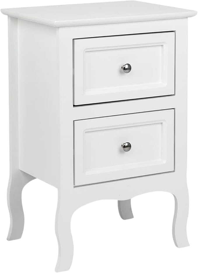 Karl home White Nightstand for Bedroom, Small Nightstand for Bedroom, French Country Night Stand with 2 Drawers, Wooden Bedside End Table with Curved Legs,Dorm Guest Room by Karlhome