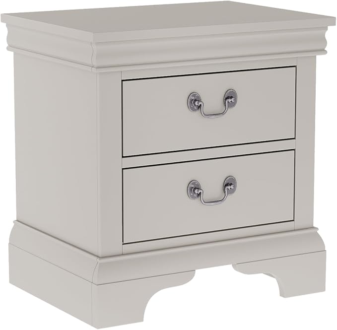 Henf Nightstand with 2 Drawers Traditional Side Table for Small Space, Bedside Table with Metal Ring Handle, Small Wooden Night Stand for Bedroom Furniture, White - Image 8