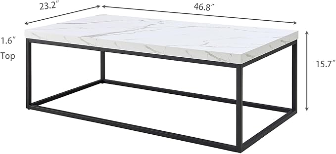 CENSI 47-Inch White Marble Coffee Table Ottoman Center Table for Living Room, Rectangle Modern Industrial Style,Wood and Metal (Marble)
