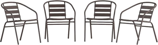 Flash Furniture Lila Metal Restaurant Stack Chairs with Metal Slats, Set of 4, Bronze by FlashFurniture