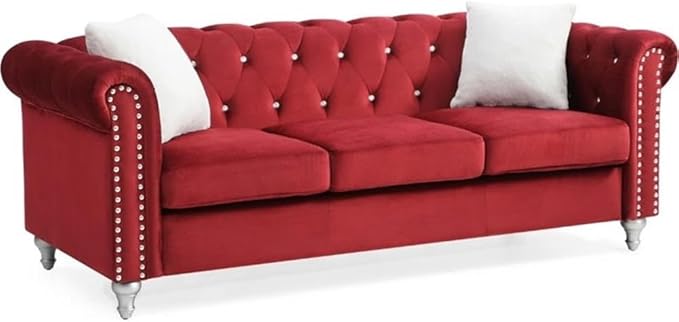 Glory Furniture Raisa Velvet Sofa in Burgundy