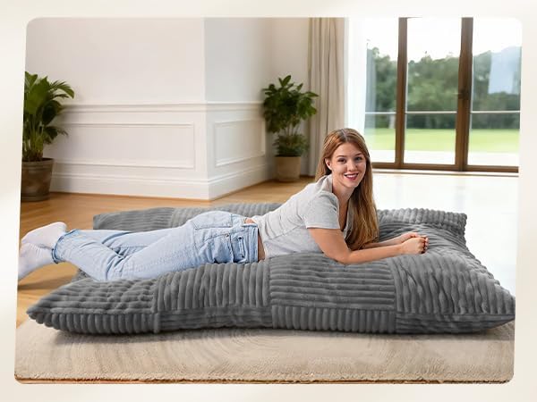 HOMRELEXA Giant Bean Bag Chair, 3-in-1 Convertible Bean Bag Floor Cushion with Washable Cover,Beanbag Chairs for Adult, Living Room, Bedroom, Grey
