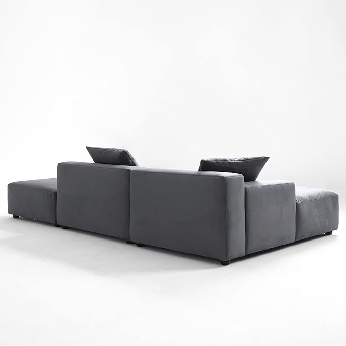 Acanva Luxury Modern Modular L-Shape Sectional Sofa Set, 3 Seat Upholstered Couch with Chaise Lounge for Living Room Bedroom Apartment,Gray