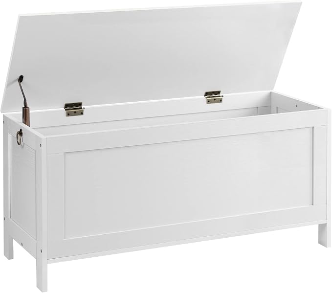 HOOBRO Toy Box, Retro Wooden Look Storage Chest with Safety Hinge, Entryway Storage Bench Supports 220 lb, 39.4 x 15.7 x 18.9 Inches Toy Chest Organizer, Easy Assembly (White) by HOOBRO