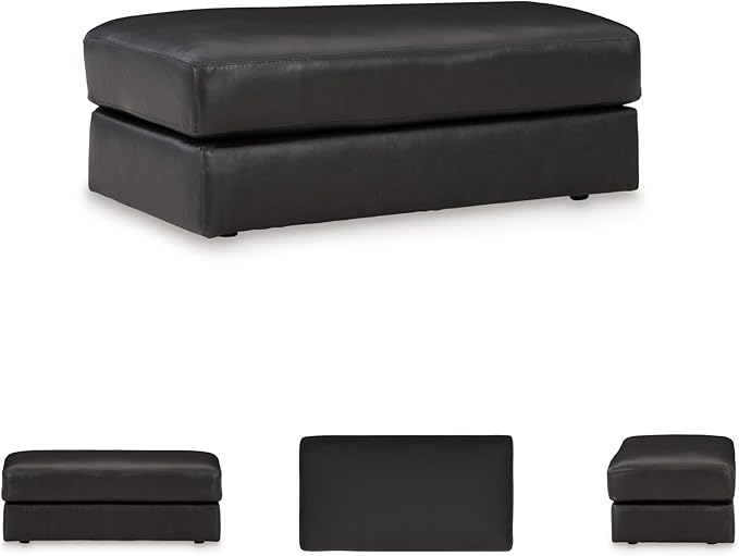 Signature Design by Ashley Amiata Contemporary Firmly Cushioned Leather Rectangular Ottoman, Black