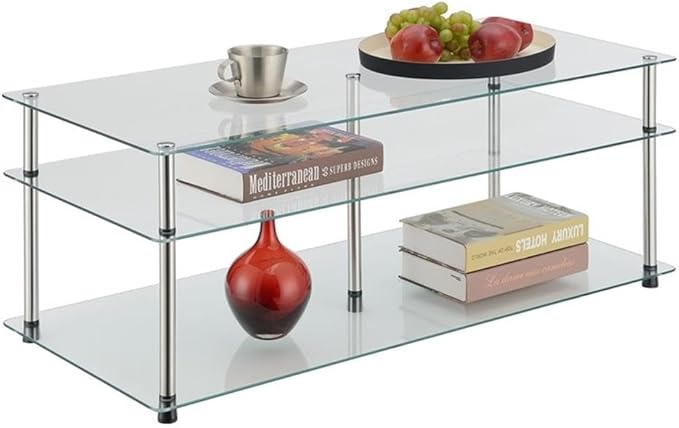 Convenience Concepts Designs2Go Classic Glass 3 Tier Coffee Table, Glass