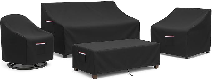 4-Piece Patio Furniture Cover Set, Waterproof Outdoor Furniture Covers for Loveseat, Patio Chairs & Coffee Table, Heavy-Duty 600D, Fade & UV-Resistant, Breathable, All-Season Protection, Black by Unknown