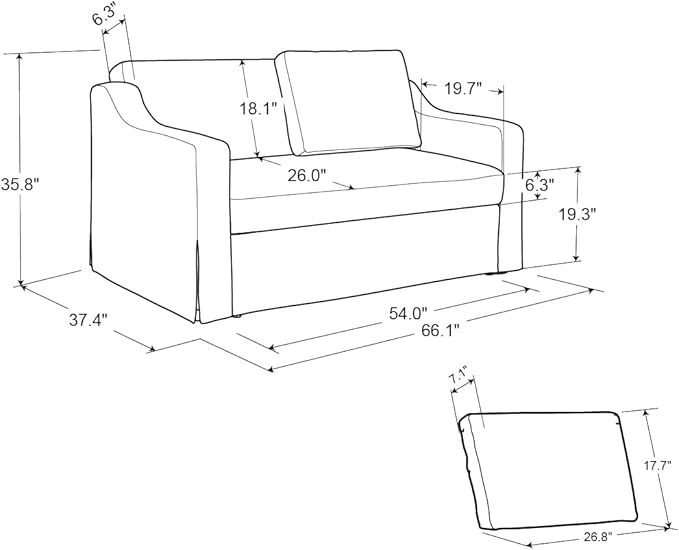 Serta Hawthorne 66.1" Slipcovered Convertible Sleeper Loveseat, Full Size, Dreamcoil Comfort, FingerGuard Pinch Point Protection, Polyester Tweed Fabric, Linen