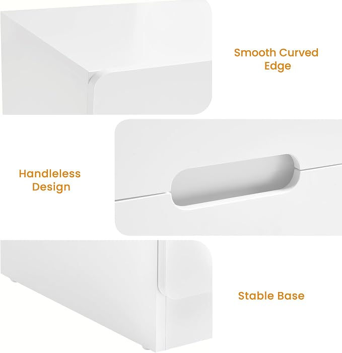 RoyalCraft White Nightstand Set of 2, Night Stand with Drawers, Modern Bedside Table with Handless Design, Wood End Table for Bedroom, Hallway - Image 6