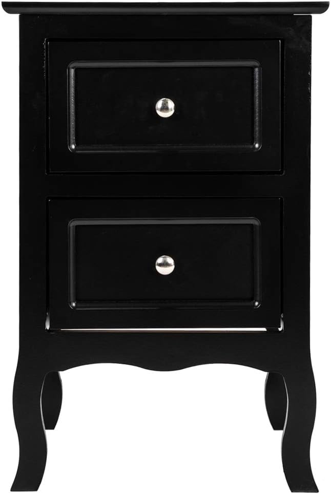 Bonnlo Black Nightstand with 2 Drawers, Night Stands for Bedrooms, Small Bed Side Table/White Night Stand with Drawers for Small Spaces, College Dorm, Kids’ Room, Living Room, French, 16W x 12D x 24H by Bonnlo