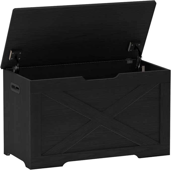 Timberer Storage Chest, Wooden Storage Bench, Entryway Shoes Bench with 2 Safety Hinges, for Living Room, Bedroom, 15.7 x 31.5 x 18.9 Inches, Black by Timberer